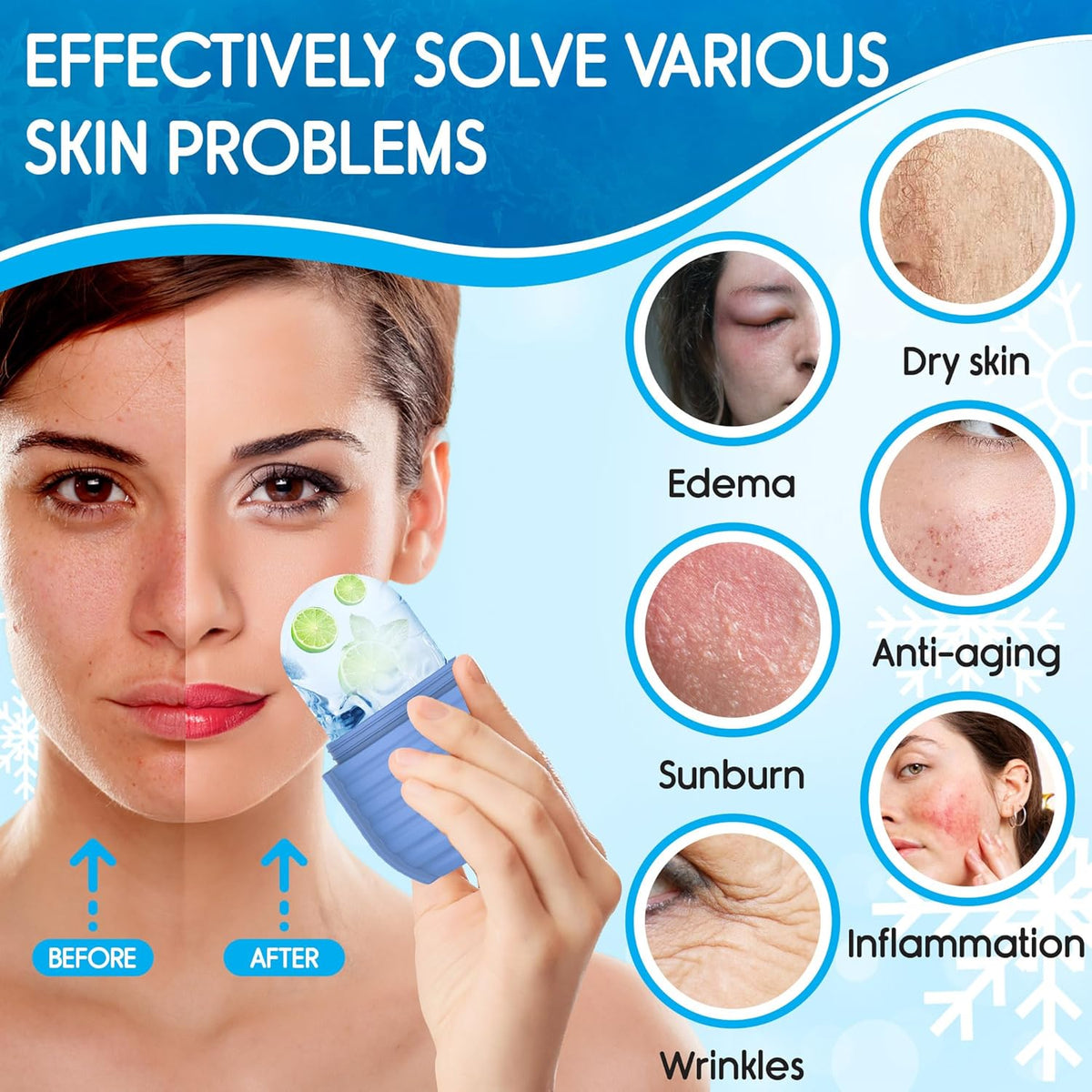 1Pcs Ice Roller for Face, Ice Face Roller, Reusable Silicone Ice Mold for Face, Facial Beauty Ice