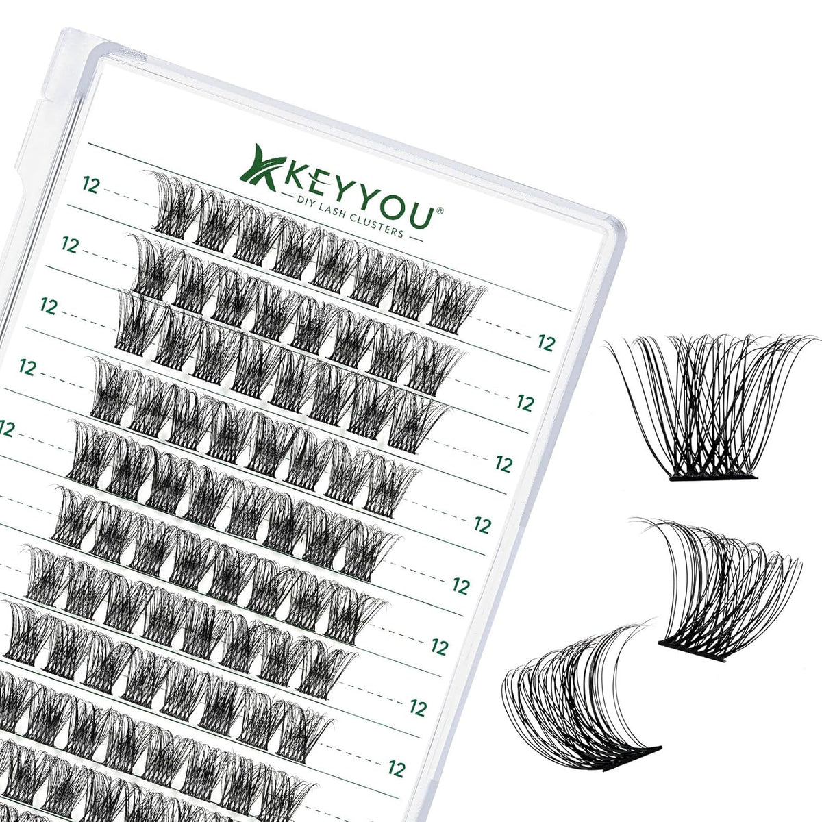 Lash Clusters 96pcs Individual Lashes Y11 D Curl 12mm Cluster Lashes KEYYOU Volume Wispy Lash
