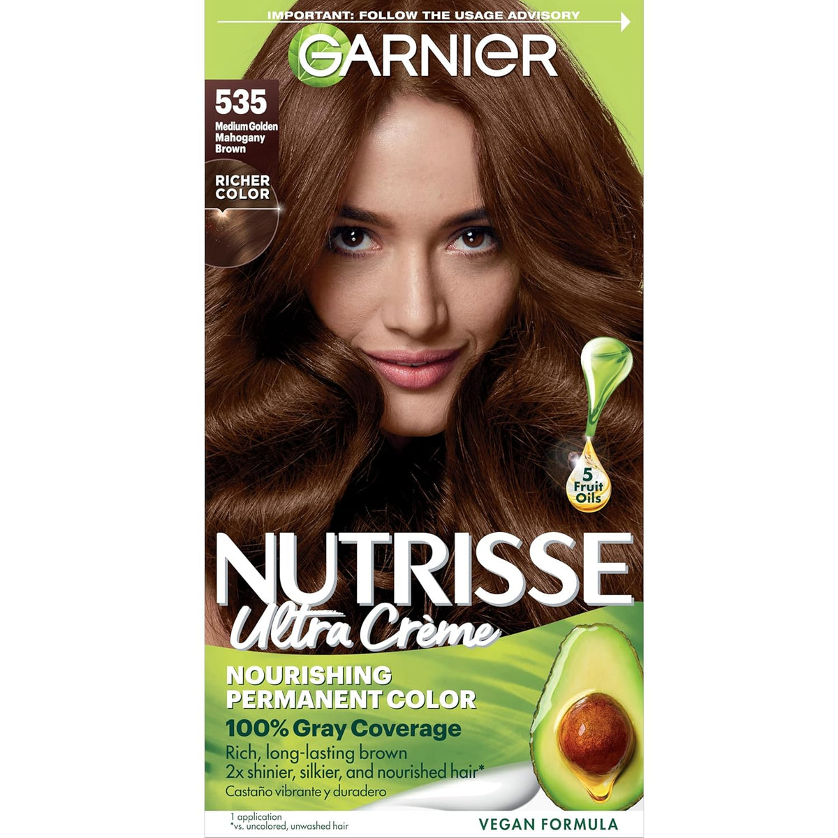 Garnier Hair Color Nutrisse Nourishing Creme, 535 Medium Golden Mahogany Brown (Chocolate Caramel)