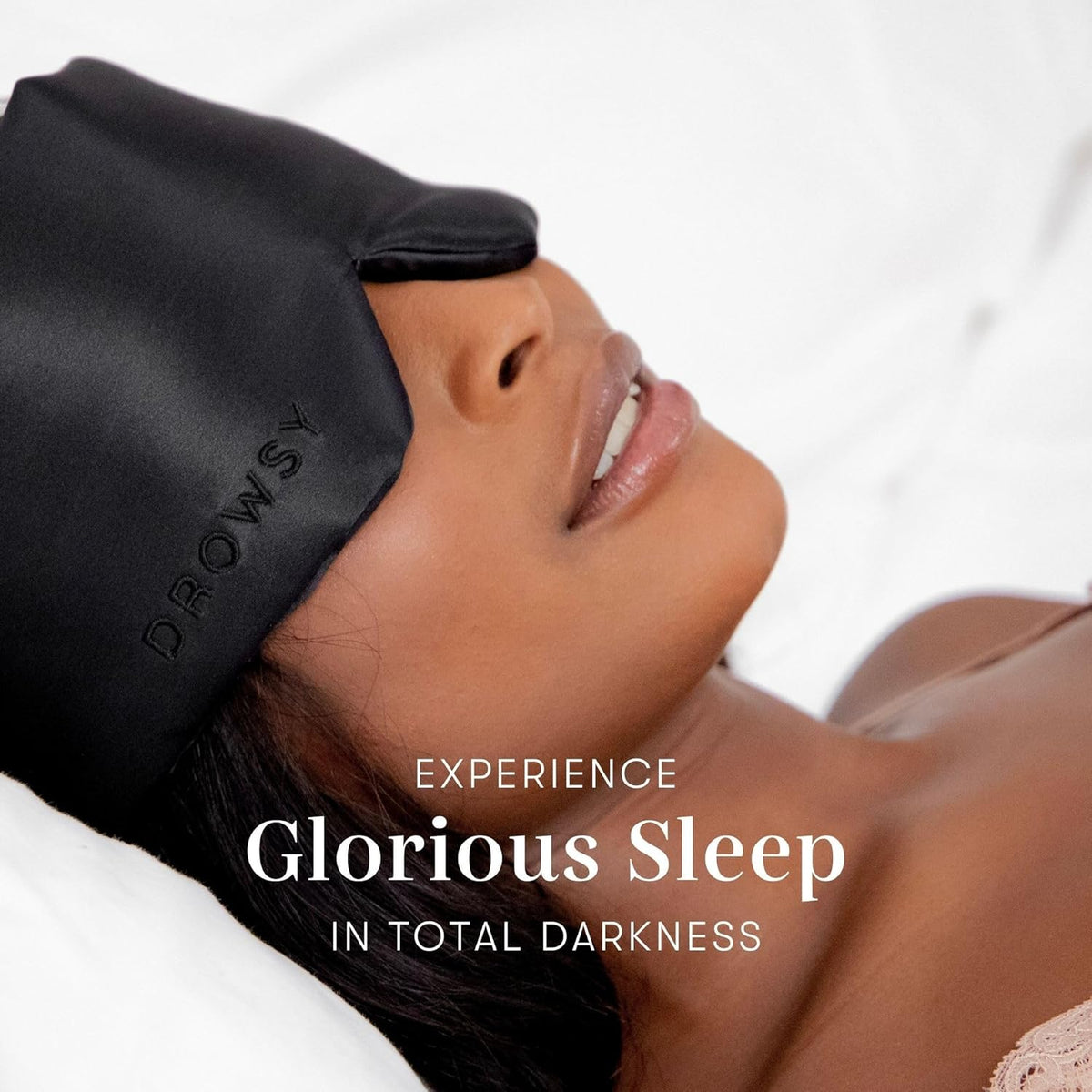 DROWSY Silk Sleep Mask. Face-Hugging, Padded Silk Cocoon for Luxury Sleep in Total Darkness. (Black