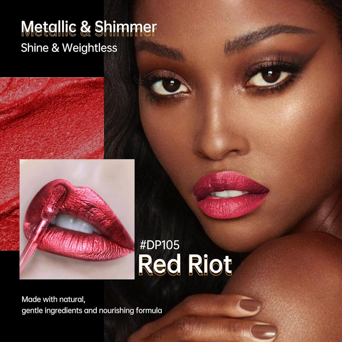 Red Lipsticks for Women Metallic Lipstick Long Lasting Non Stick Cup Lip Gloss, Metal Shine