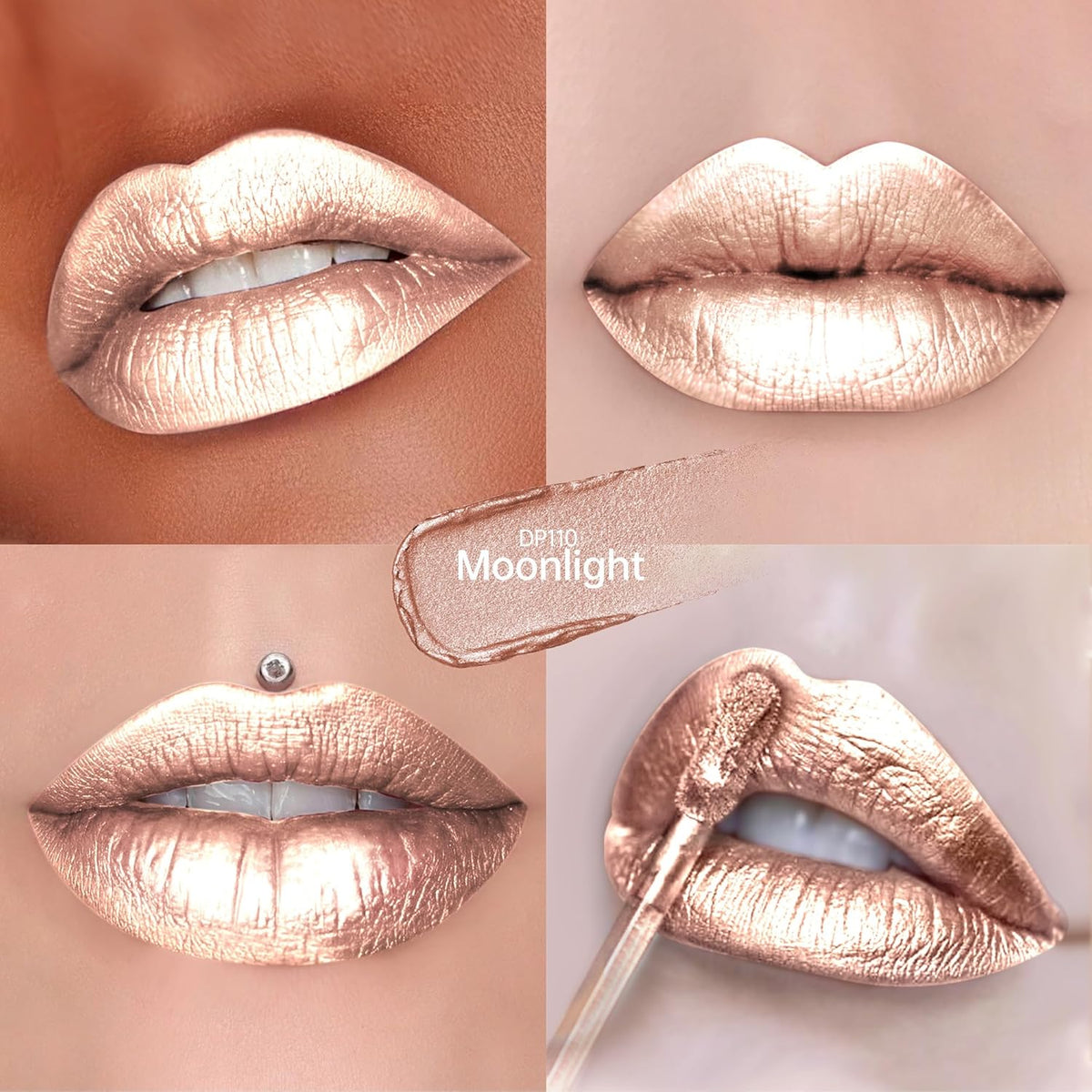 Silver Lipsticks for Women Metallic Lipstick Long Lasting Non Stick Cup Lip Gloss, Shimmer