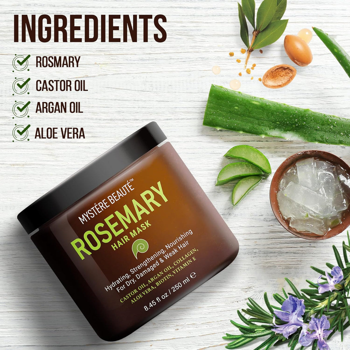 Rosemary Deep Conditioning Hair Mask for Dry Damaged Hair and Growth with Collagen Argan Oil