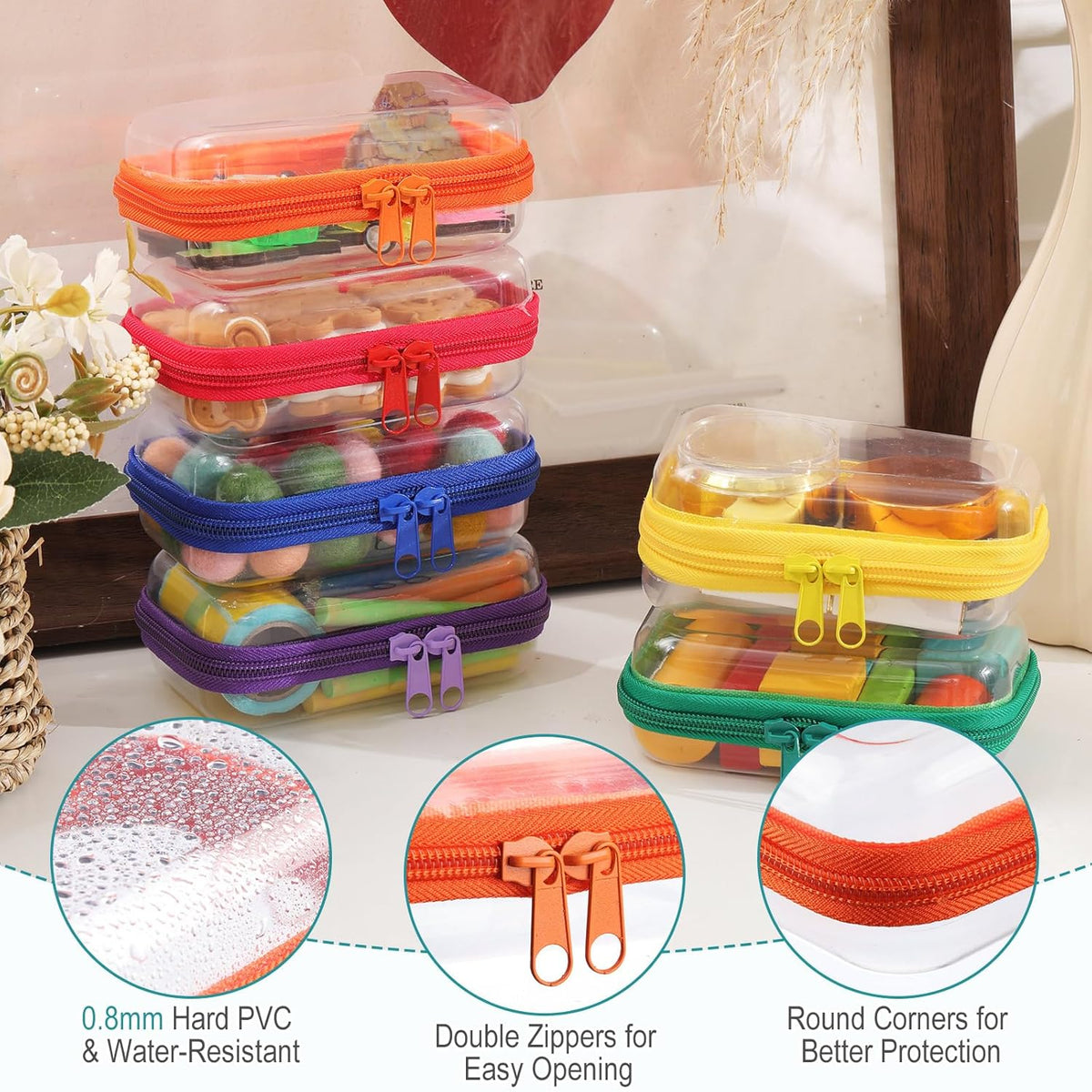 Sanwuta 6 Pcs Clear Hard Zipper Case Pencil Pouches Hard Plastic Zipper Pouches Makeup Bag