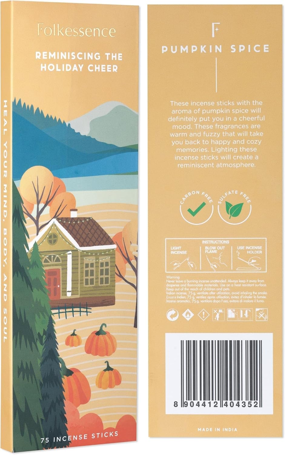 Folkulture Incense Stick | Pack of 75 Organic Fall Incense Sticks for Meditation | 45 Mins Burn