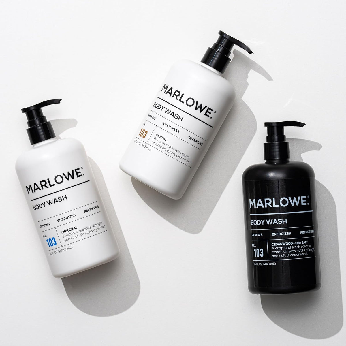 MARLOWE. No. 103 Body Wash 15 oz Pump, Cedarwood + Sea Salt, Energizing & Refreshing Shower Gel