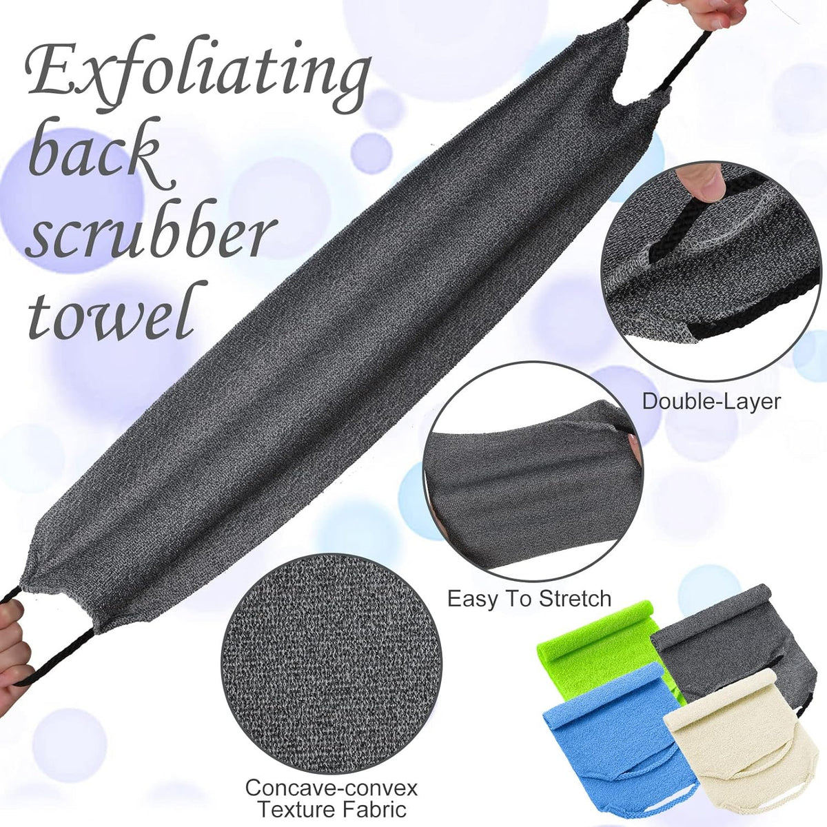Moukeren Exfoliating Back Scrubber with Handles 4 Pack Nylon Back Exfoliator Extended Length