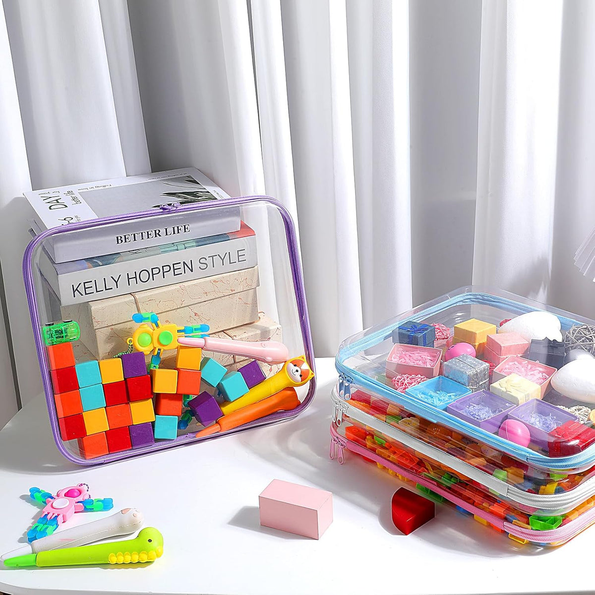 Hoolerry 4 Pcs Hard Clear Zipper Case Makeup Bags Plastic Pencil Pouch Transparent Storage Box