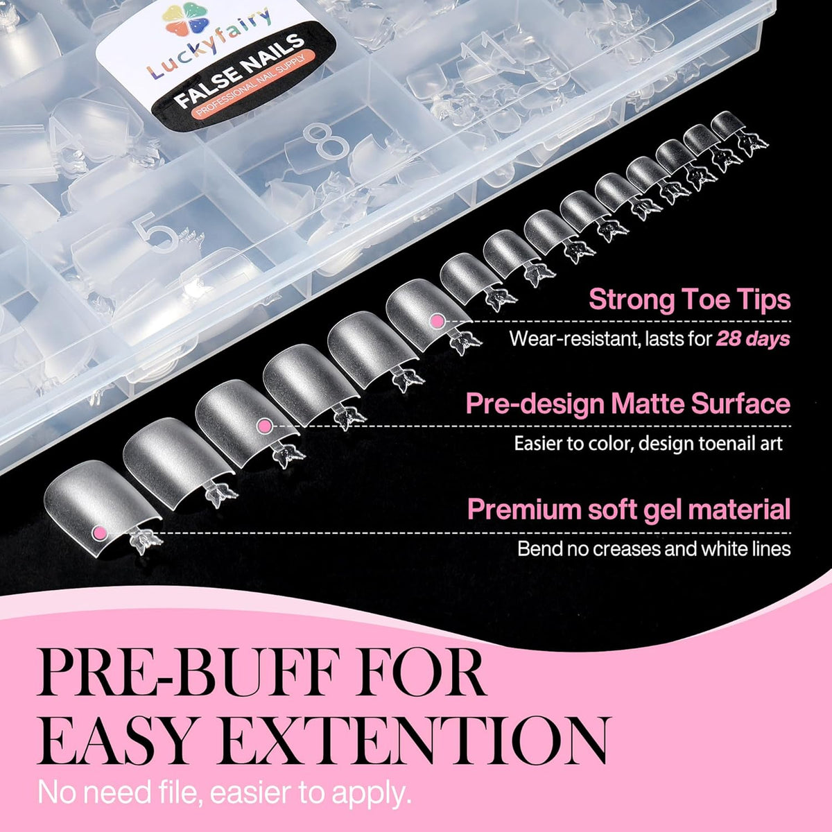 Square Toe Nail Tips, 504Pcs 15 Sizes Full Cover Press On Toenails for Women, Long Wider Pre-etched