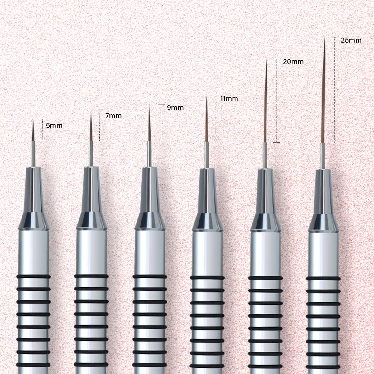 Metallic Nail Art Brushes, 6Pcs Non Slip Liner Brush Set, UV Gel Polish Painting Art Design Pen for