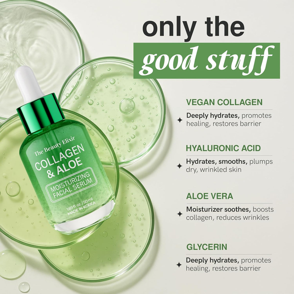 Aloe & Collagen Serum For Face - Dermatologist Tested, Anti-Aging, Ultra Hydrating Aloe Vera Gel
