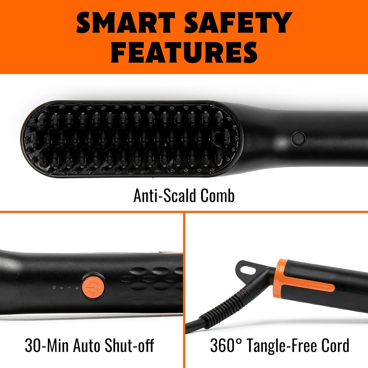 TAME The Wild Beard Brush and Beard Straightener for Men - Ionic Heated Comb with 3 Adjustable