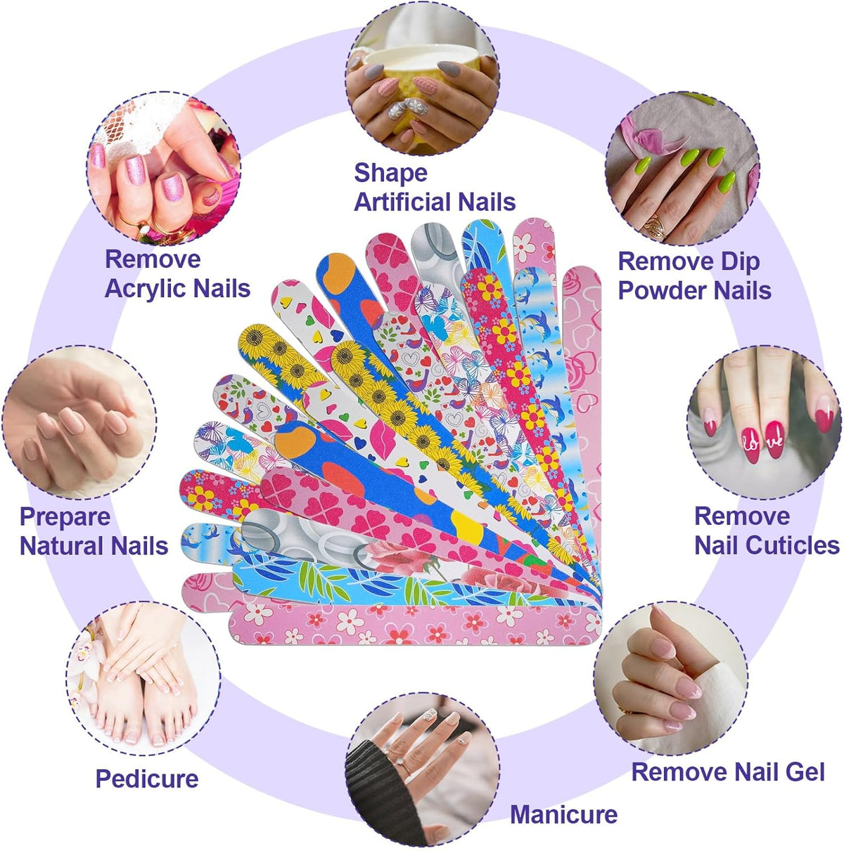 Nail Files (24 Pack), Colorful Emery Board Nail File for Natural Nails Double Sided 180 Grit