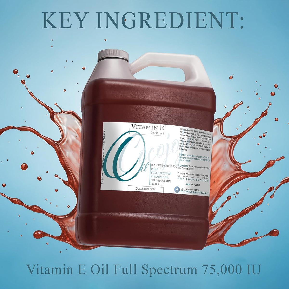 Vitamin E Oil - Pure & Undiluted, Full Spectrum, Alpha Tocopherol, 75,000 IU - 1 Gallon - for Skin
