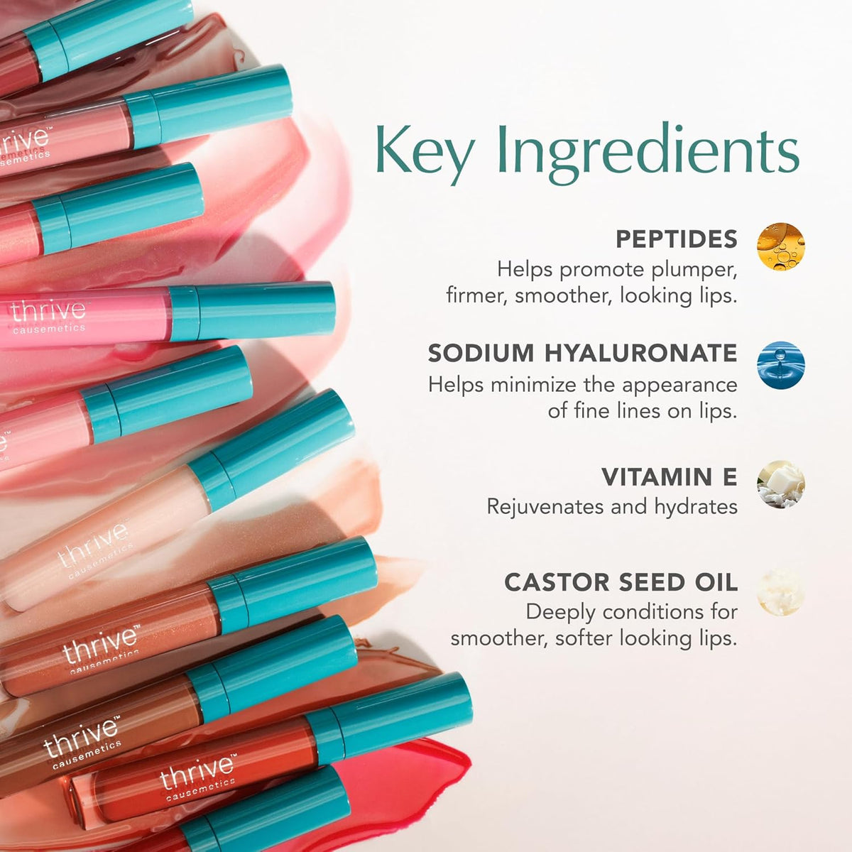 Thrive Causemetics Sheer Strength Lip Plumping Peptide Gloss, Lip Plumper with Vitamin E, Peptides