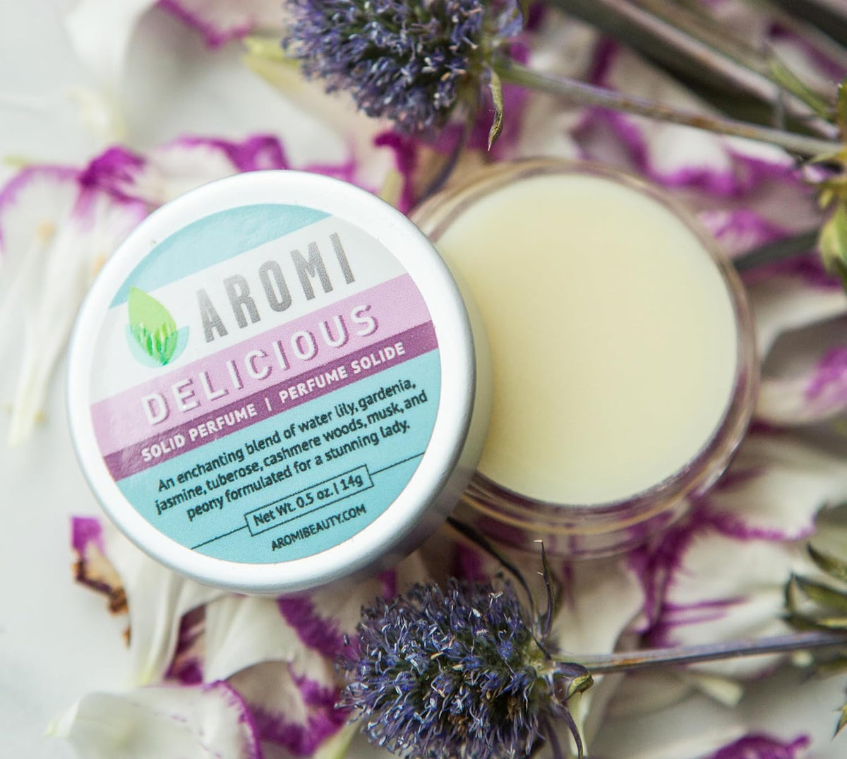 Aromi Delicious Solid Perfume | Honeysuckle, Tuberose, and Gardenia Fragrance, Vegan, Cruelty-free
