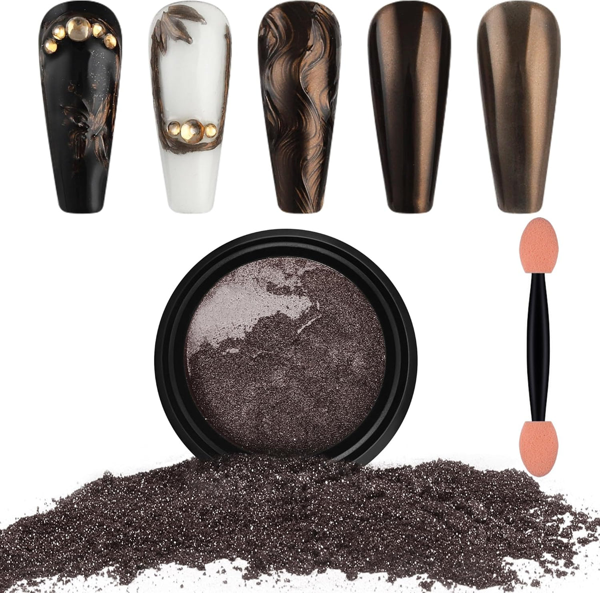 Artdone Chrome Nail Powder, Coffee Color Iridescent Aurora Powder Metallic Mirror Effect Pigment