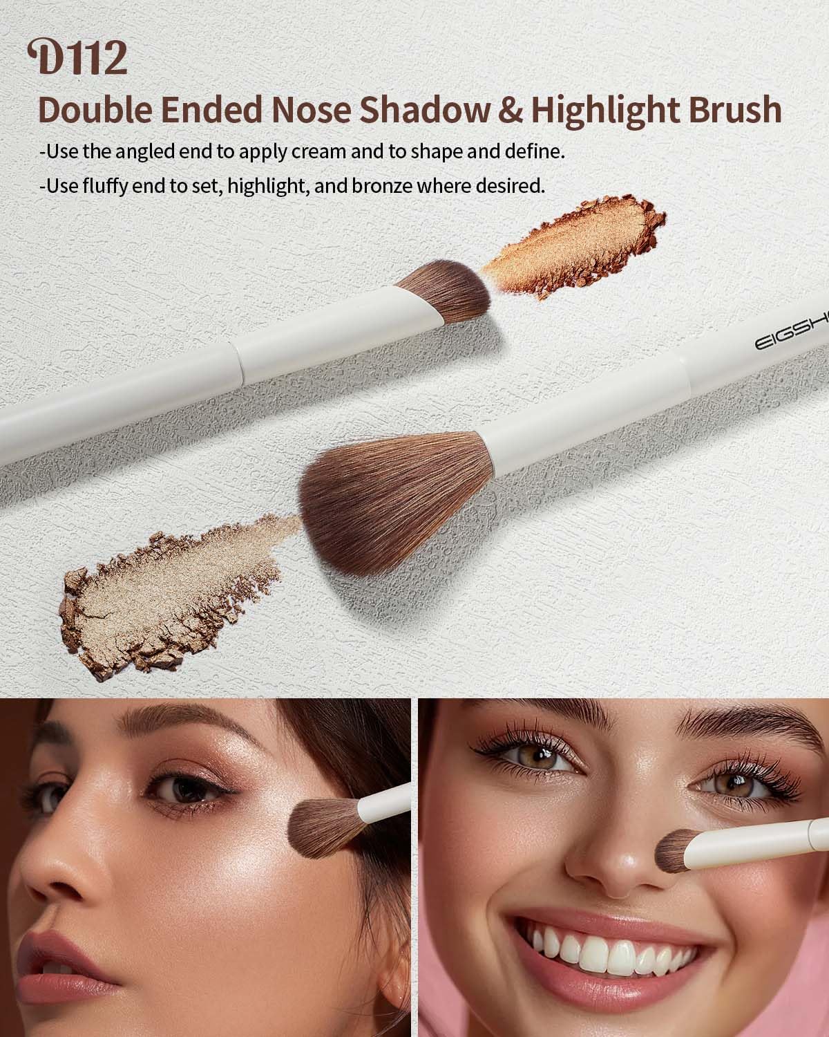 EIGSHOW Makeup Brush Set, 3Pcs Double Ended Face Makeup Brushes for Foundation Powder Contour