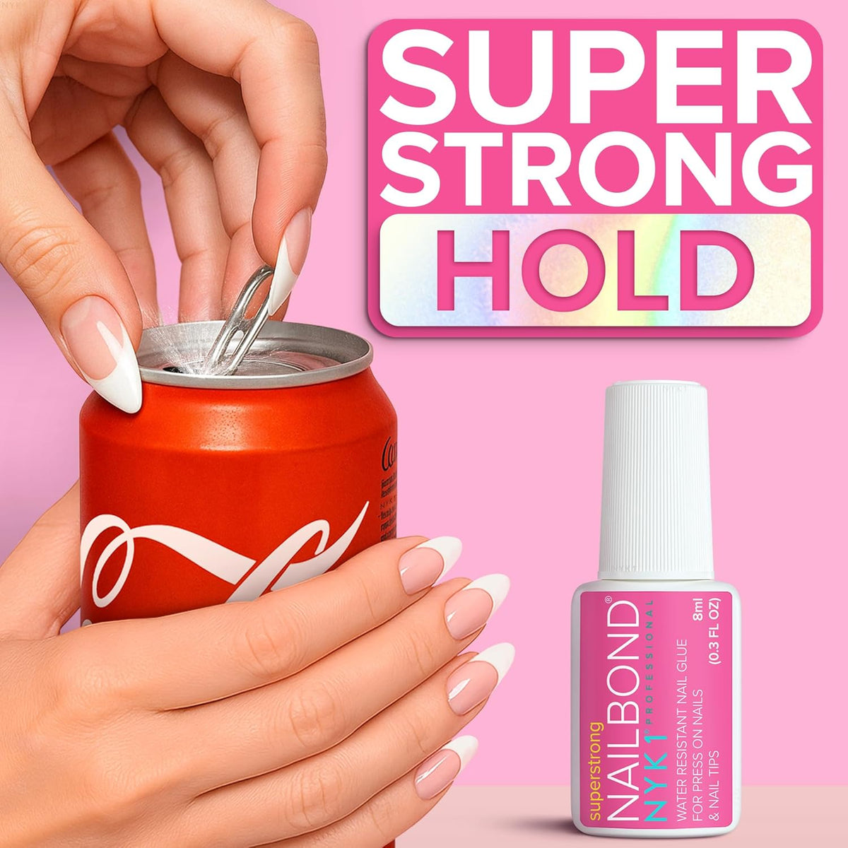 Super Strong Nail Glue for Press On Nails, Nail Tips & Acrylic Fake Nails (8ml) NYK1 NailBond Brush