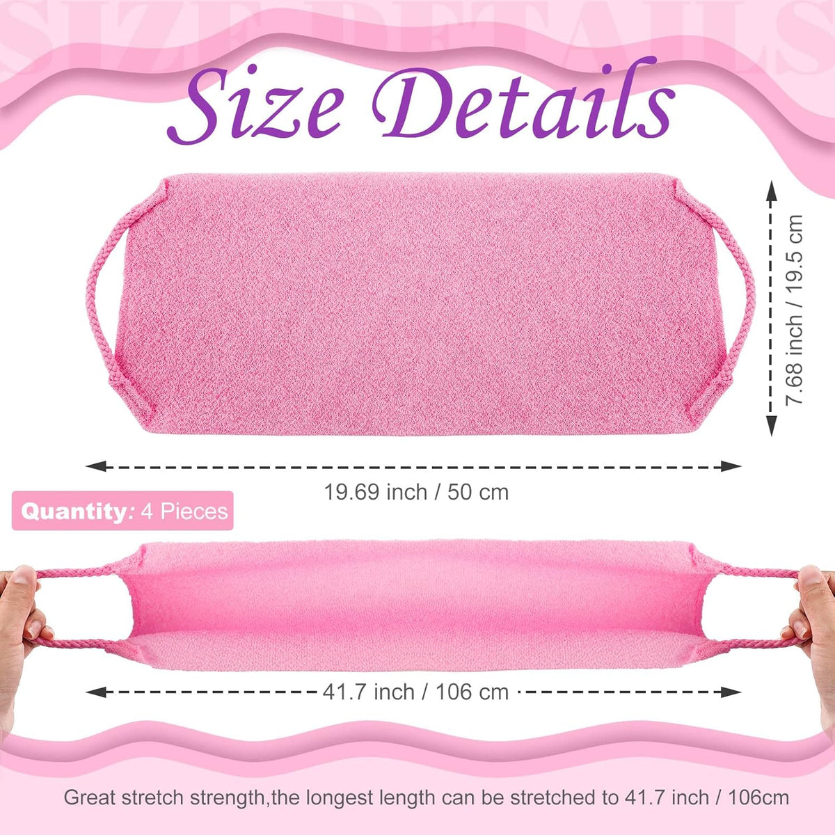 Moukeren Exfoliating Back Scrubber with Handles 4 Pack Nylon Back Exfoliator Extended Length