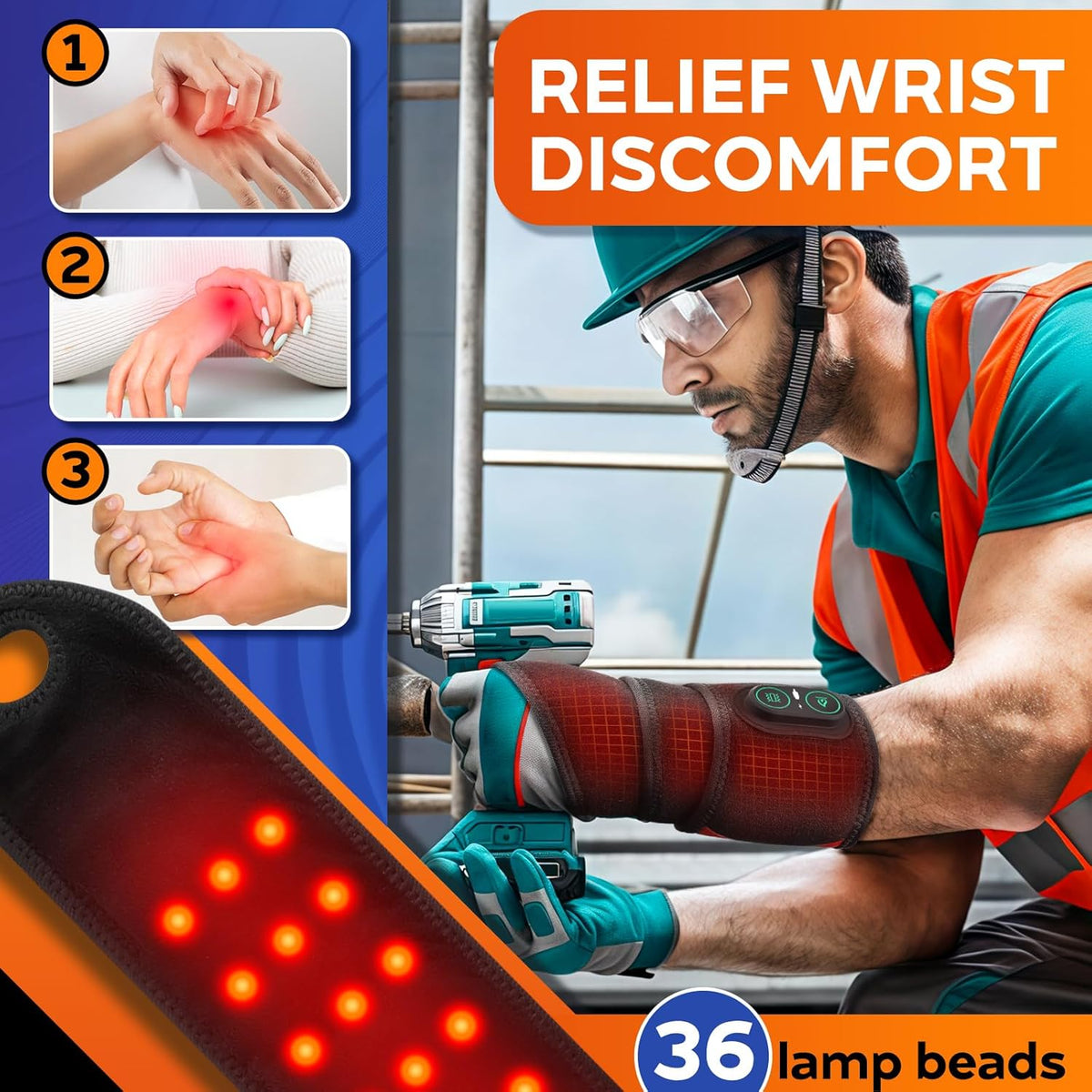Cordless Wrist Heating Pad for Arthritis and Carpal Tunnel Relief, Hand Heating Pad with 3000mAh
