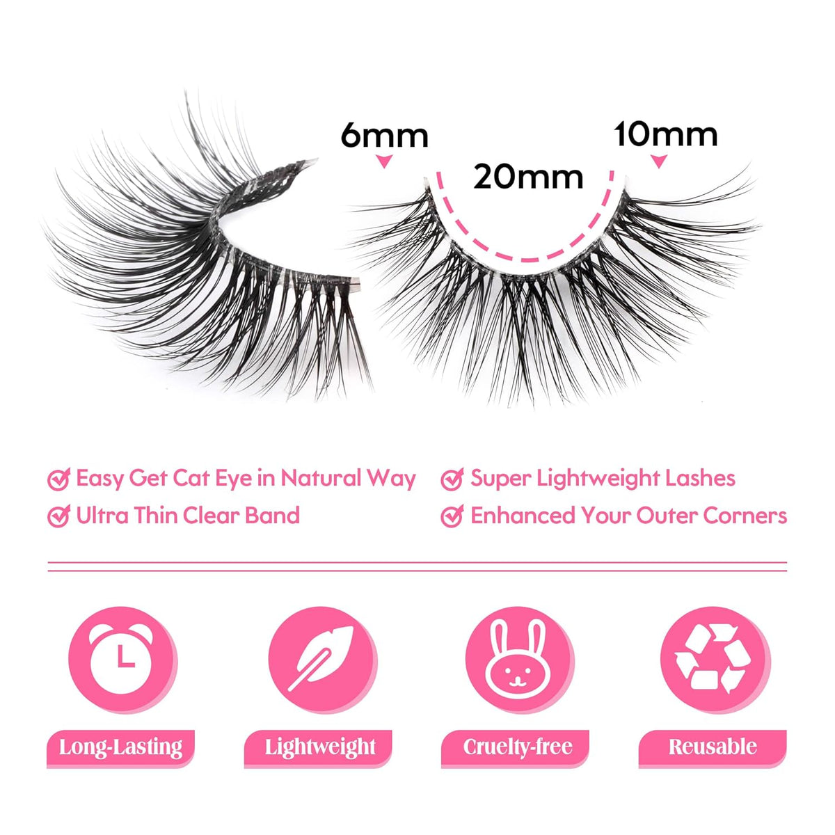 JIMIRE Half Lashes with Clear Band Cat-Eye Lashes Fluffy Wispy Accent False Eyelashes Natural Look