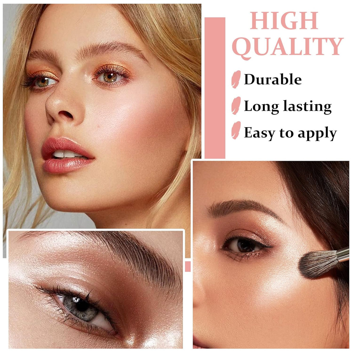 Face Pink Blush Highlighter Makeup Palette Shimmer Contour Waterproof Long-Lasting, Brightens Face