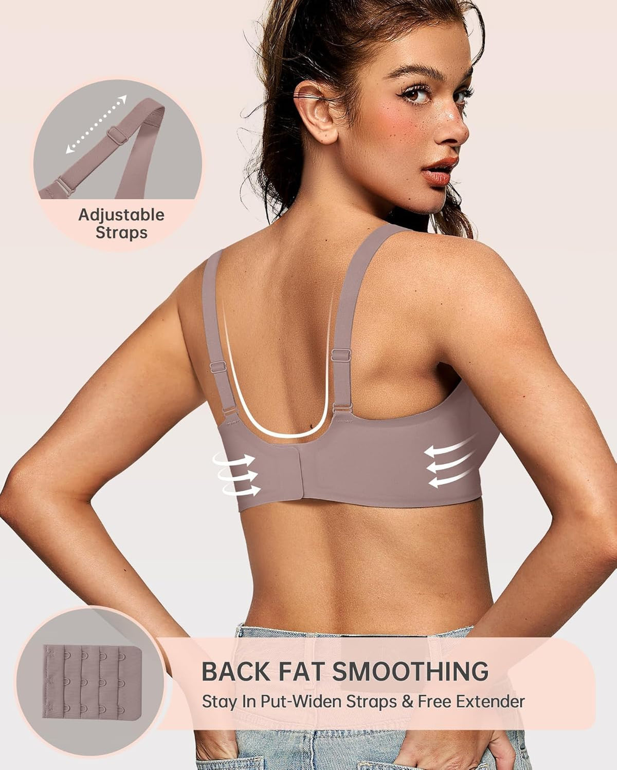 OEAK Womens Deep V Bras Wireless Comfortable Bra Supportive No Underwire Bras Tshirt Push Up