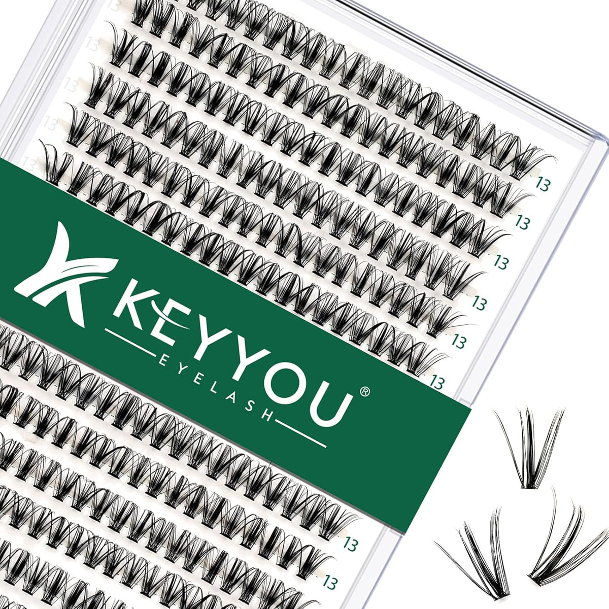 Lash Clusters 300pcs Individual Lashes 30D 0.07D Curl 13mm DIY Eyelash Extension KEYYOU Large Tray