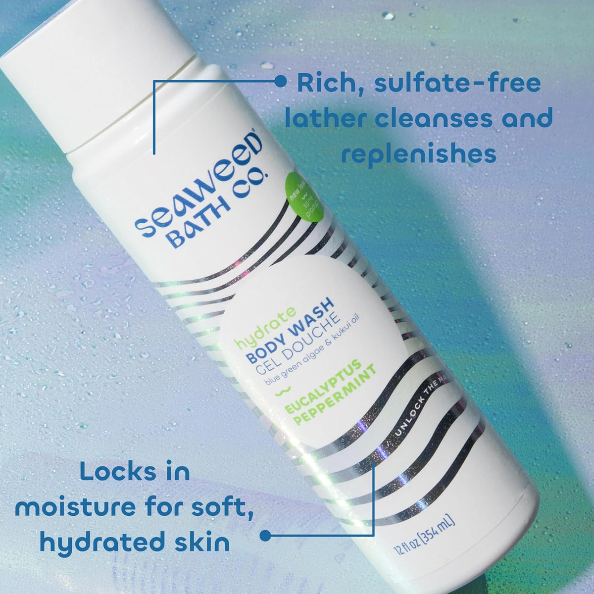 Seaweed Bath Co. Hydrate Body Wash - Eucalyptus Peppermint - Hydrating Foaming Cleanser with