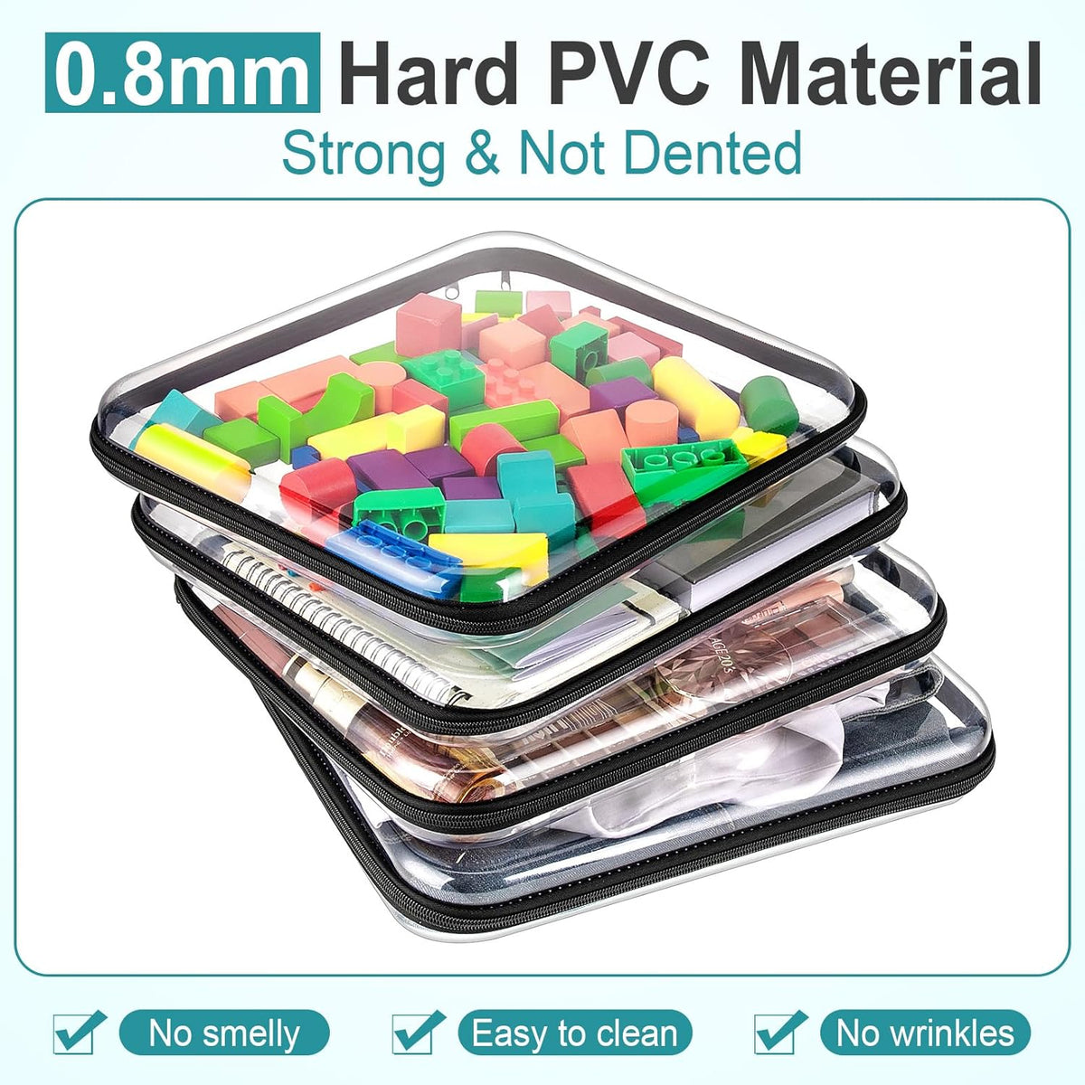 Sanwuta 6 Pcs Clear Hard Zipper Case Pencil Pouches Hard Plastic Zipper Pouches Makeup Bag