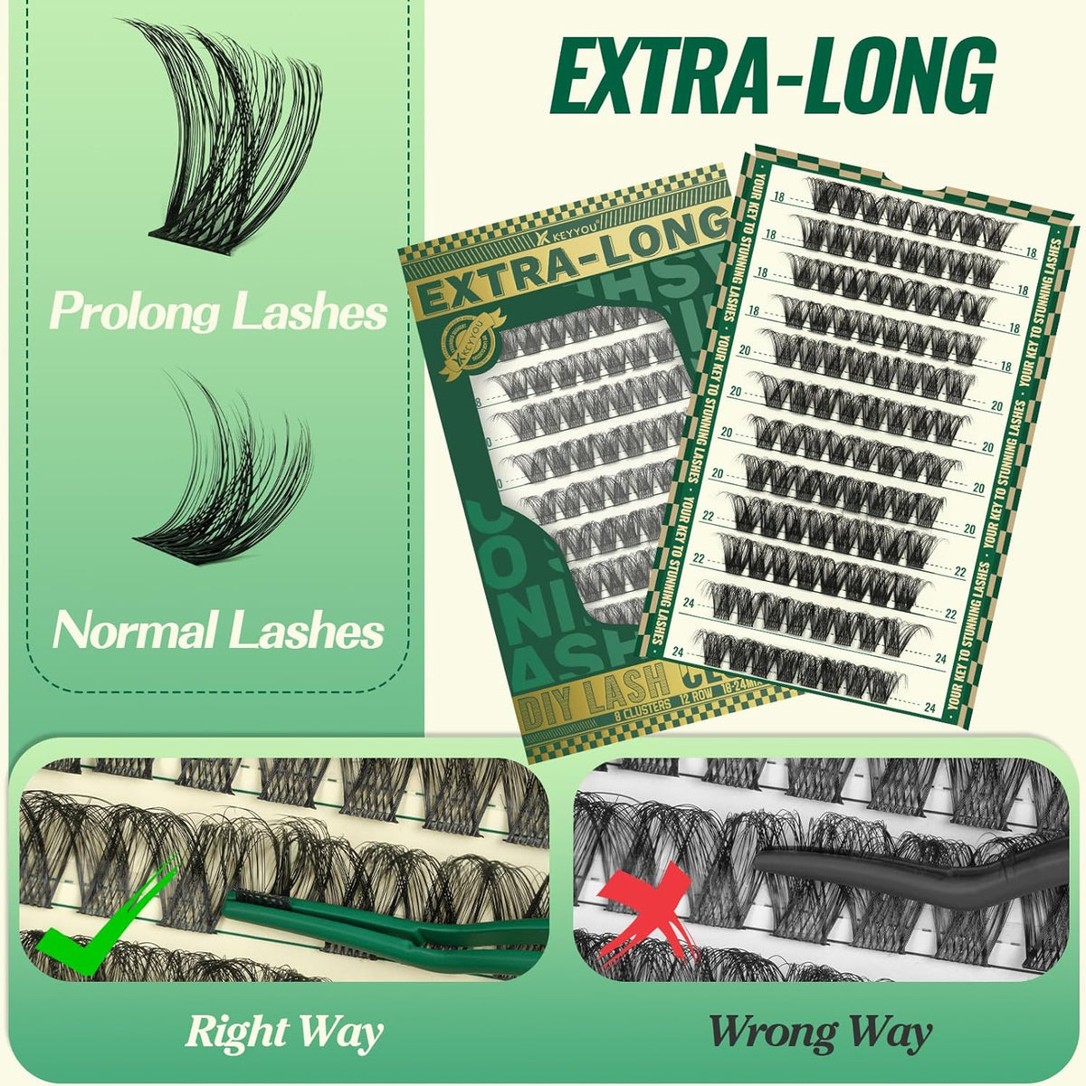Lash Clusters 96pcs Eyelash Clusters D Curl 18-24MIX Cluster Lashes KEYYOU Volume Wispy Lash
