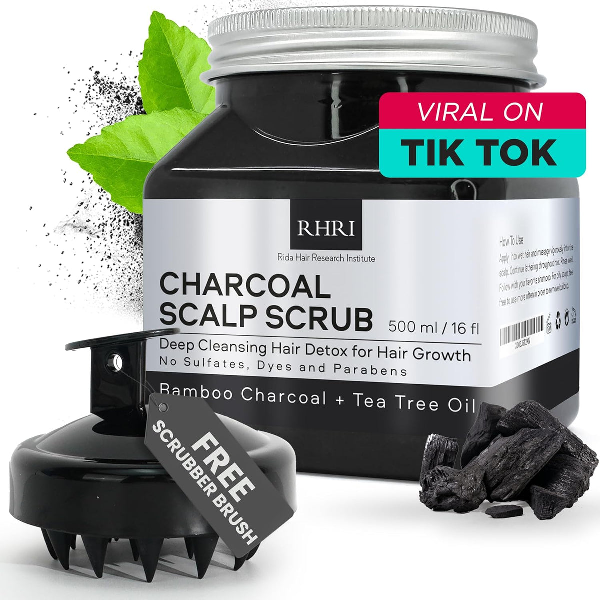 Sulfate-Free Charcoal Scalp Scrub with Bamboo Charcoal & Tea Tree Oil | Exfoliating Hair & Scalp
