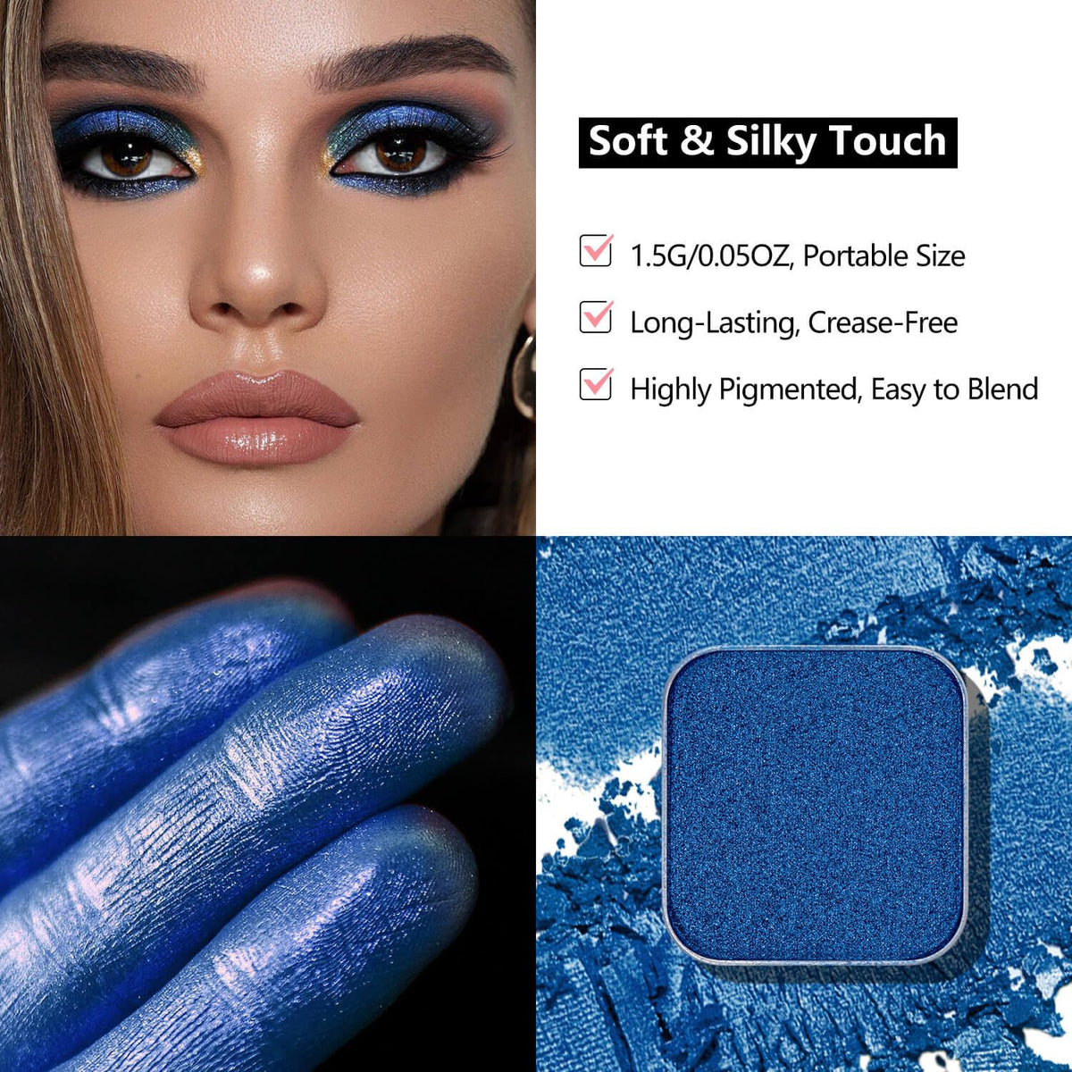 Magnetic Blue Single Eyeshadow Matte Shimmer Highly Pigmented Blendable Longwear Powder in Magnetic