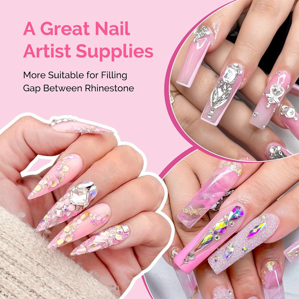 MelodySusie Nail Rhinestone Glue, 3D Gel Nail Art Design Strong Adhesive Nail Gem Glue for Nail