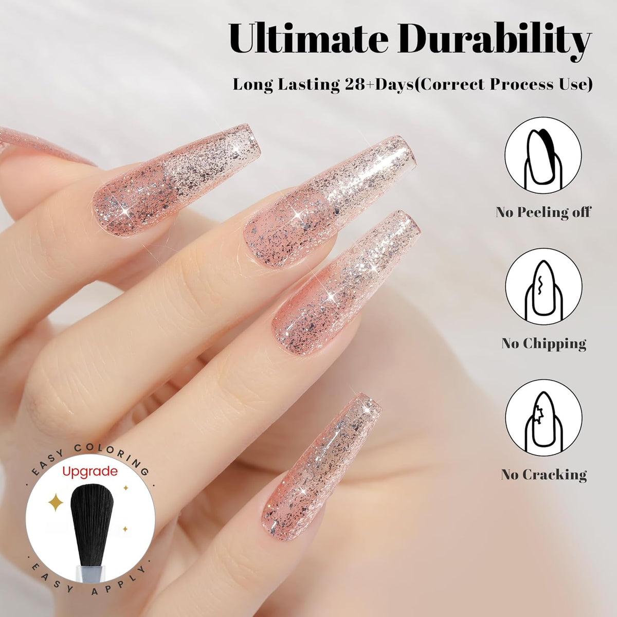 YTD Likomey Gel Nail Polish,15ml Rose Gold Glitter Nails Gel,Fall Winter Shiny Sparkly Salon Home