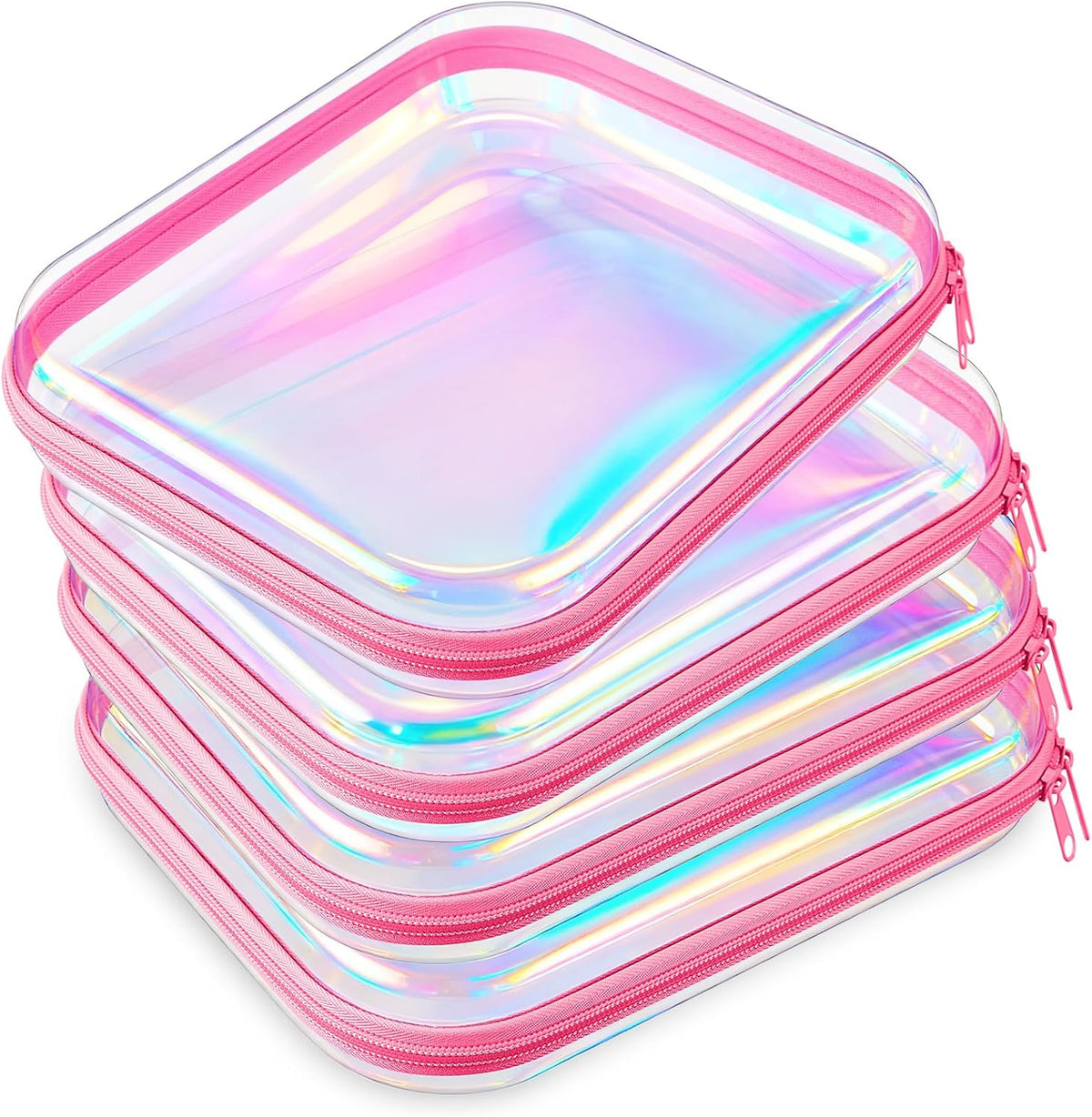Hoolerry 4 Pcs Hard Clear Zipper Case Makeup Bags Plastic Pencil Pouch Transparent Storage Box
