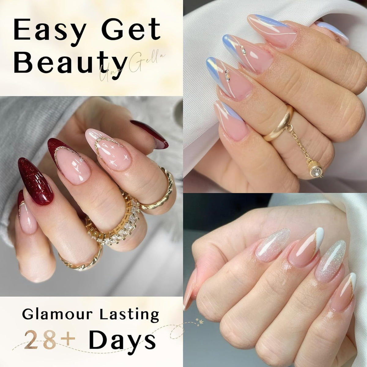 UNA GELLA Almond Shape Nail Tips Half Cover 216pcs Medium Almond Gel Nail Tips Pre-buff Matte Soft
