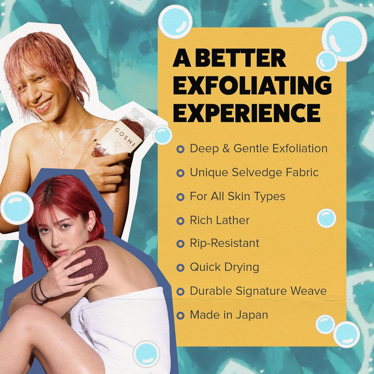 GOSHI Exfoliating Shower Sponge - Rip-Resistant, Rapid-Drying Exfoliating Bath Sponge for All Skin