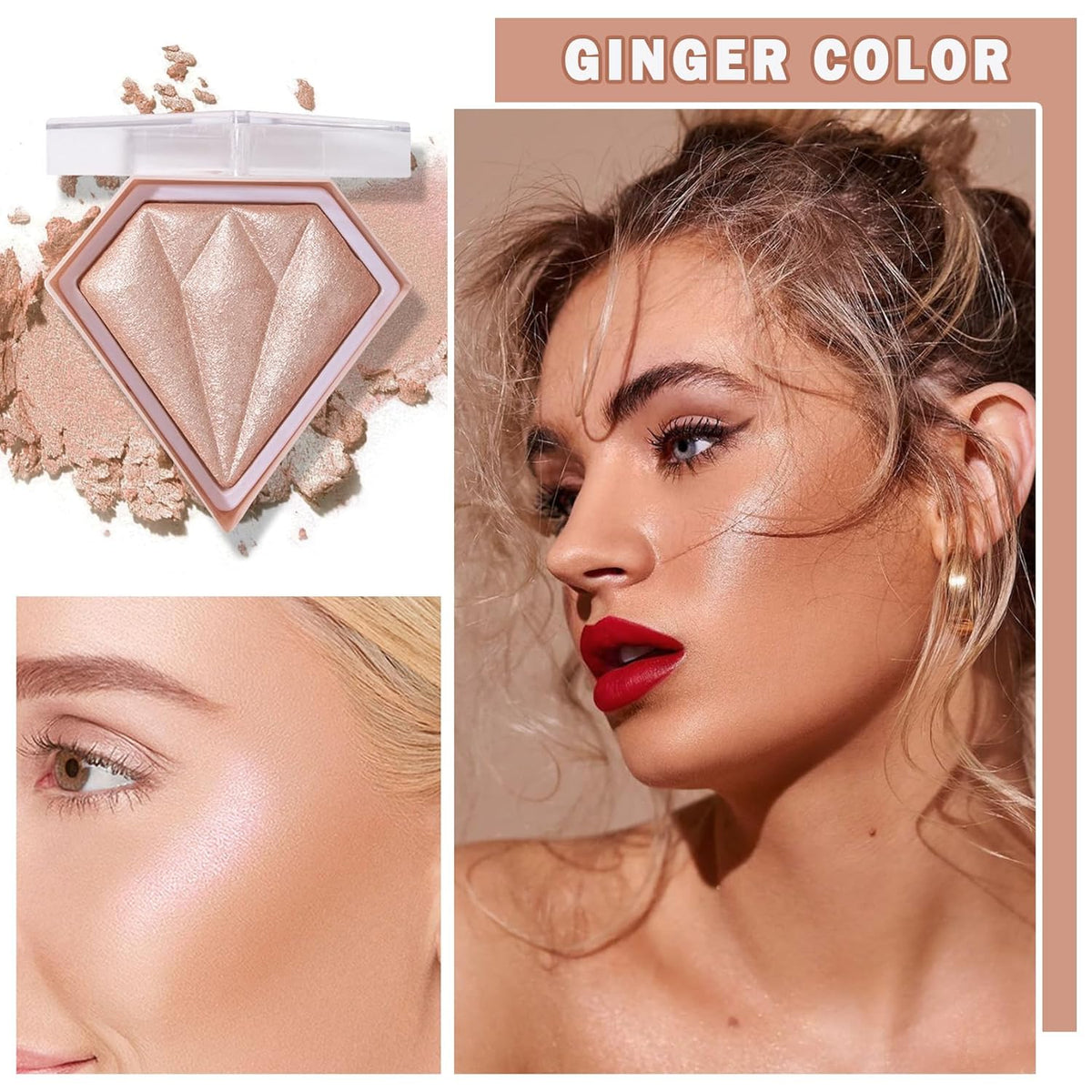 Face Glitter Highlighter Makeup Palette Shimmer Contour Powder Waterproof Long-Lasting, Brightens