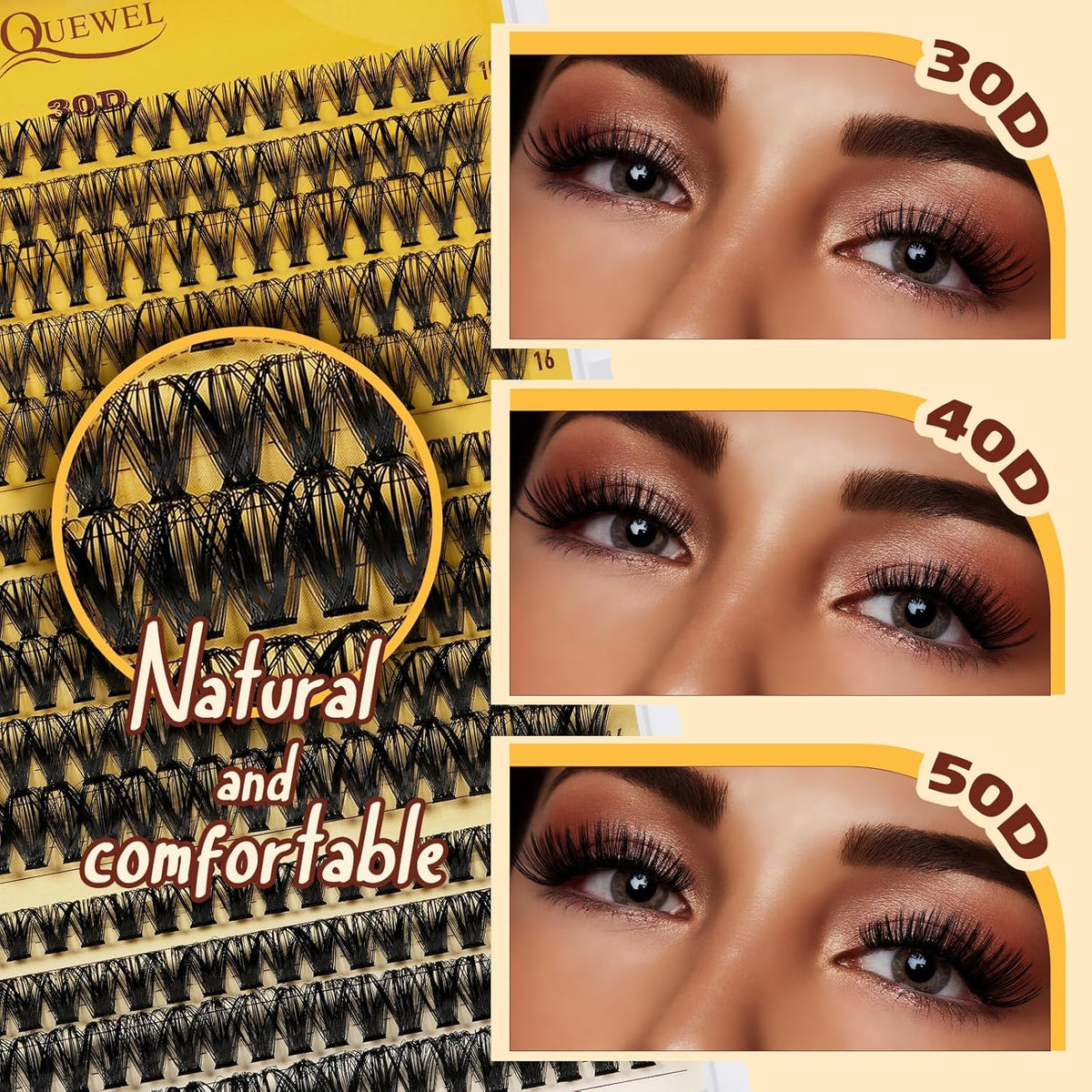 QUEWEL Lash-Clusters-Kit, 30+40+50D-Lash-Clusters Mixed 10-16mm Soft DIY-Lash-Extension-Kit with