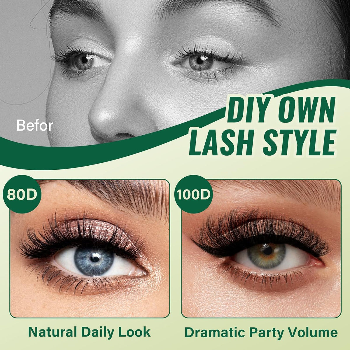 Clusters 3D Effect Eyelash Clusters 280pcs 100D D Curl 9-18MIX Individual Lashes Wispy Lashes