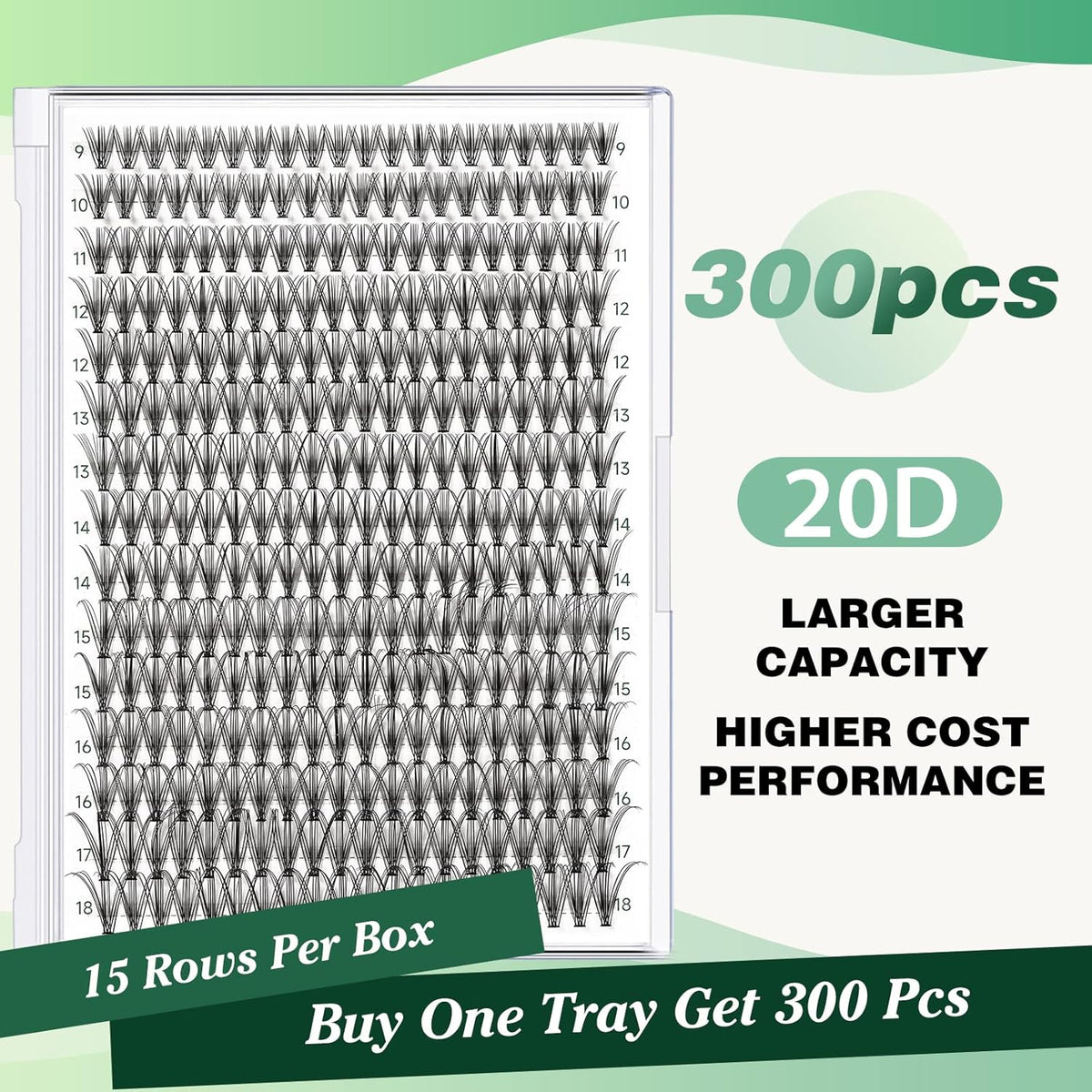 Lash Clusters 300Pcs Individual Lashes 20D 0.07D Curl9-18MIX Lash Extensions Clusters Lashes