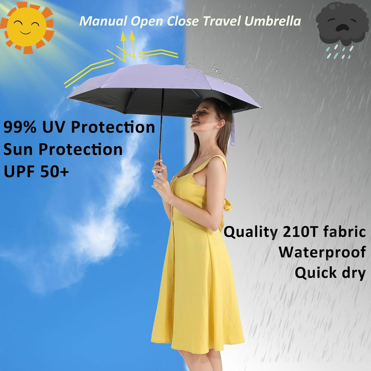 BAODINI Travel Mini Umbrella for Purse With Case Small Compact UV Sun Protection Sun Lightweight