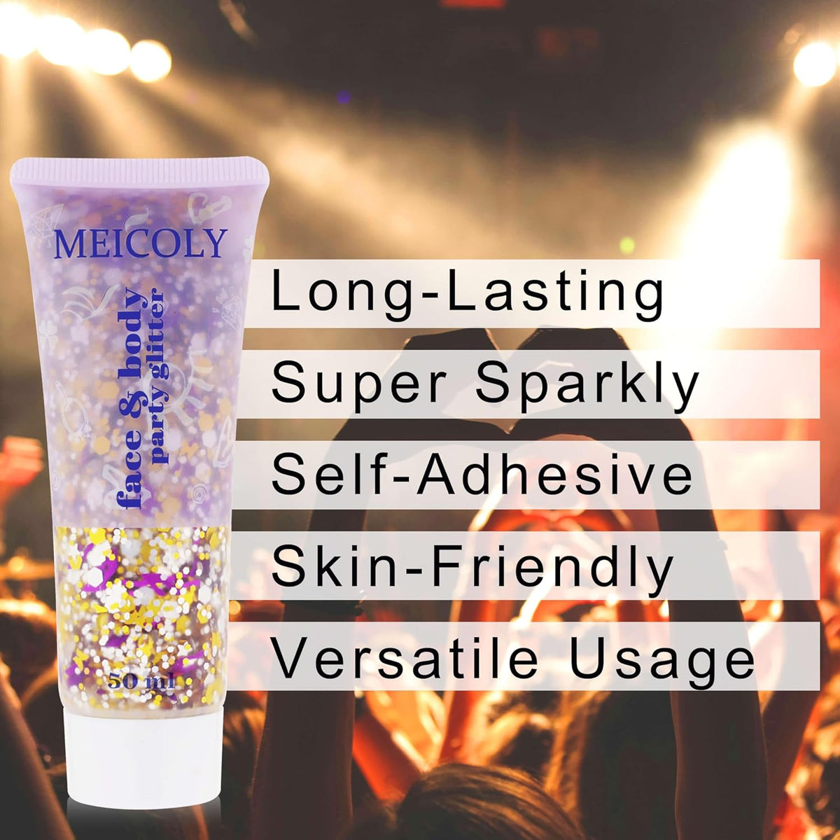 MEICOLY Face Glitter Makeup for Music Festival,Country Concert Outfits for Women,Gold Silver Purple