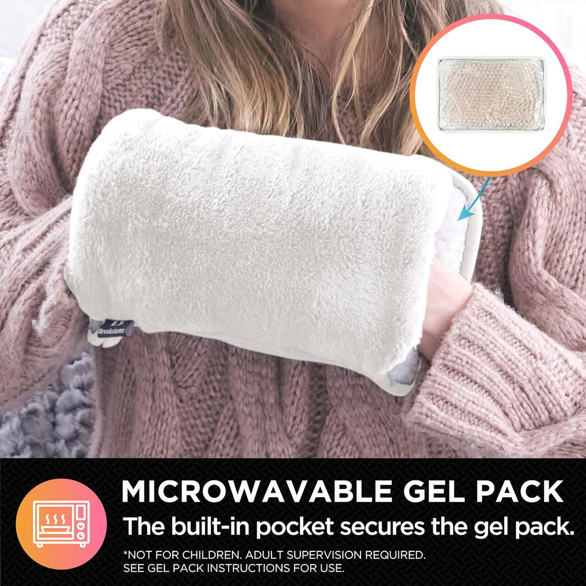 Brookstone Faux Fur Hand Warmer | Soothe Cold Hand Muff with Microwavable Gel Pack for Long Lasting
