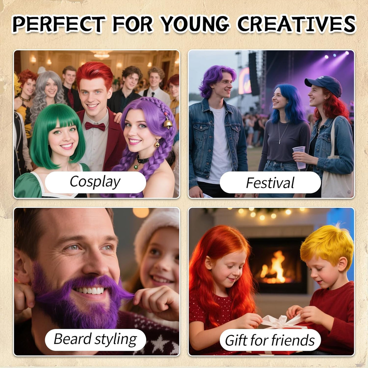 Byhoo 6PCS Temporary Hair Dye for Dark Hair, Hair Chalk for Girls, Kids Hair Dye, Washable Hair