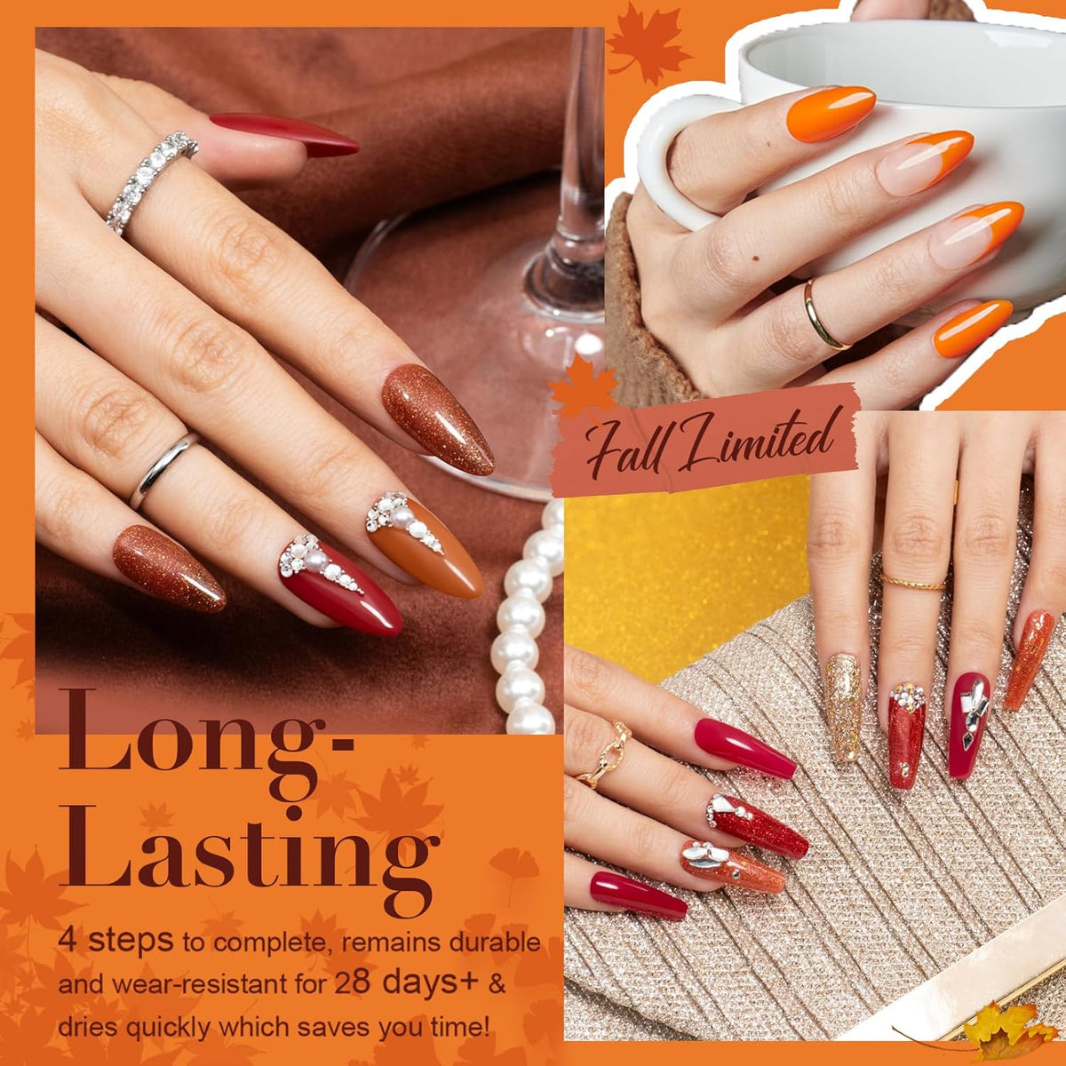 AZUREBEAUTY Dip Powder Nail Kit Starter Fall Autumn Orange Green Glitter Red 20 Colors Acrylic