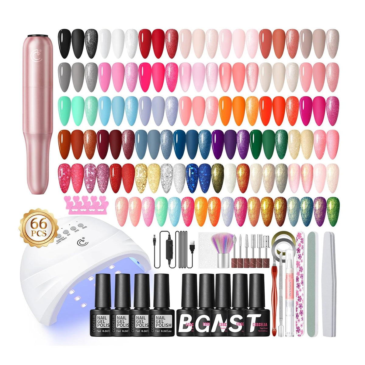COSCELIA 66pcs Gel Nail Polish Kit with U V light and Drill Starter Kit 35 Colors Fall Gel Polish