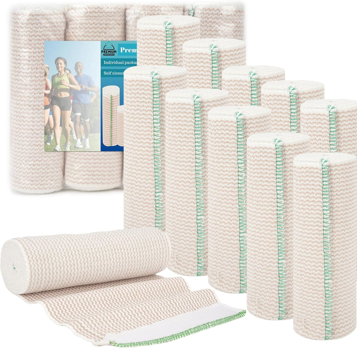 Premium Elastic Bandage Wrap 6 inch 10 Pack Reusable Versatile Self-Closing Compression Bandage